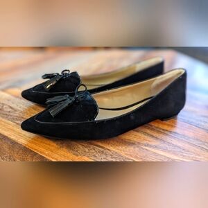 Ann Taylor Black Suede Loafer Shoes with Tassels Size 6.5